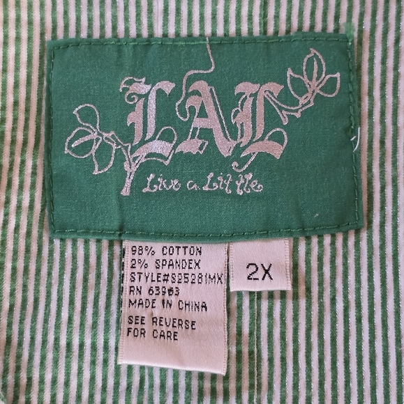 LAL Live a Little Green White Striped Double Breasted Cotton Jacket Women’s 2X - Picture 6 of 6